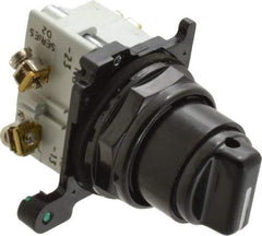 Eaton Cutler-Hammer - 30-1/2mm Mount Hole, 3 Position, Knob Operated, Selector Switch with Contact Blocks - Black, Maintained (MA), NO/NC - Apex Tool & Supply
