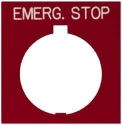 Eaton Cutler-Hammer - Square, Legend Plate - Emergency Stop - Red Background, 30-1/2mm Hole Diameter, 1.77 Inch Square - Apex Tool & Supply