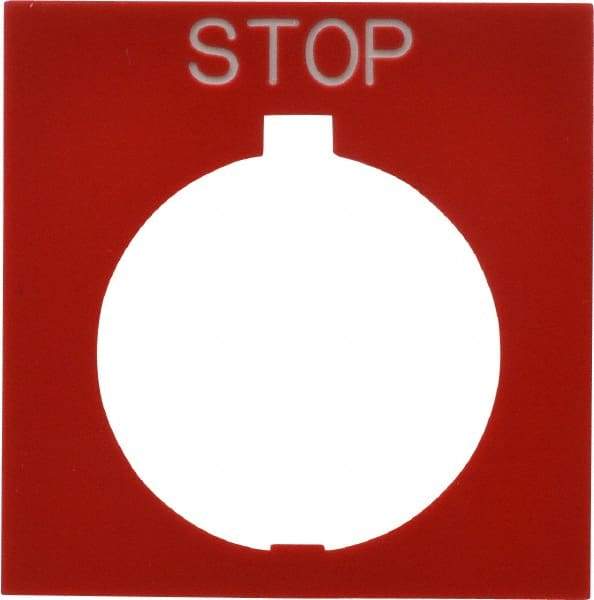 Eaton Cutler-Hammer - Square, Legend Plate - Stop - Red Background, 30-1/2mm Hole Diameter, 1.77 Inch Square - Apex Tool & Supply