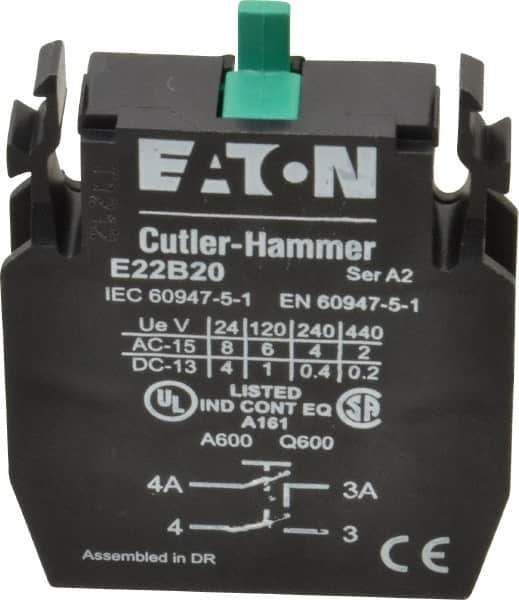 Eaton Cutler-Hammer - 2NO, Electrical Switch Contact Block - 22-1/2mm Hole, For Use with Indicating Lights, Pushbuttons - Apex Tool & Supply