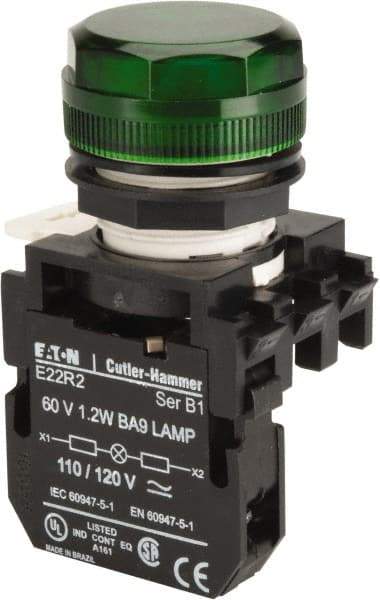 Eaton Cutler-Hammer - 120 VAC/VDC Green Lens Incandescent Indicating Light - Round Lens - Apex Tool & Supply