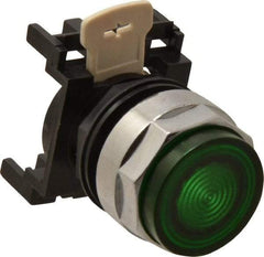 Eaton Cutler-Hammer - 25mm Mount Hole, Extended Straight, Pushbutton Switch Only - Round, Green Pushbutton, Illuminated, Momentary (MO) - Apex Tool & Supply