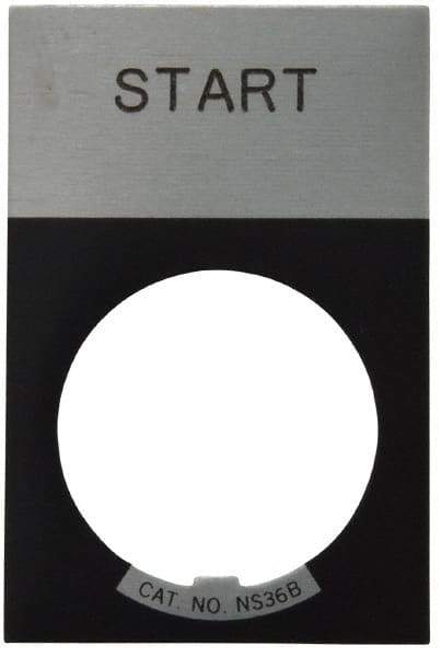 Eaton Cutler-Hammer - Rectangular, Aluminum Legend Plate - Start - Silver Background, Black Letters, 22-1/2mm Hole Diameter, 1.17 Inch Wide x 1.77 Inch High - Apex Tool & Supply