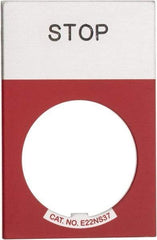 Eaton Cutler-Hammer - Rectangular, Aluminum Legend Plate - Stop - Silver Background, Black Letters, 22-1/2mm Hole Diameter, 1.17 Inch Wide x 1.77 Inch High - Apex Tool & Supply