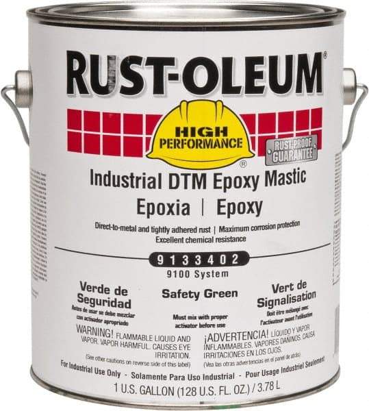 Rust-Oleum - 1 Gal Gloss Safety Green Epoxy Mastic - 100 to 225 Sq Ft/Gal Coverage, <340 g/L VOC Content, Direct to Metal - Apex Tool & Supply