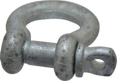 Made in USA - 1/2" Nominal Chain Size, 2 Ton Carbon Steel Screw Anchor Shackle - 1/2" Diam, 5/8" Pin Diam, 1-15/16" High x 13/16" Wide Inside Jaw, 1-1/4" Inside Width, 1-1/4" Max Body Thickness - Apex Tool & Supply