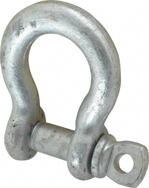 Made in USA - 5/8" Nominal Chain Size, 3.25 Ton Carbon Steel Screw Anchor Shackle - 5/8" Diam, 3/4" Pin Diam, 2-7/16" High x 1-1/16" Wide Inside Jaw, 1-9/16" Inside Width, 1-7/16" Max Body Thickness - Apex Tool & Supply