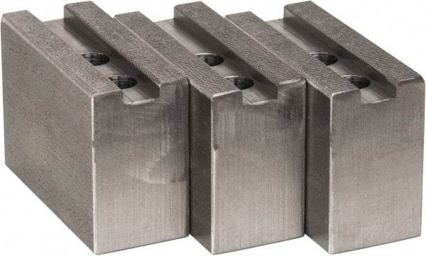 H & R Manufacturing - 8" Chuck Capacity, 1.5mm x 60° Serrated Attachment, Square Soft Lathe Chuck Jaw - 3 Jaws, Steel, 1" Btw Mount Hole Ctrs, 3-1/2" Long x 1-1/2" Wide x 2-1/2" High, 0.551" Groove, 12mm Fastener - Apex Tool & Supply