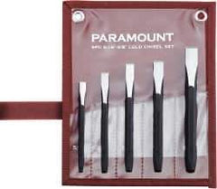 Paramount - 5 Piece Cold Chisel Set - 5-1/8, 5-3/8, 5-9/16, 6 & 6-3/4" OAL, Sizes Included 5/16 to 5/8" - Apex Tool & Supply
