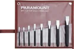Paramount - 8 Piece Cold Chisel Set - 5, 5-1/8, 5-3/8, 5-9/16, 6, 6-3/4, 6-7/8 & 8" OAL, Sizes Included 1/4 to 7/8" - Apex Tool & Supply