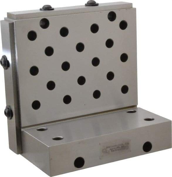 Suburban Tool - 6" Wide x 6" Deep x 4" High Steel Precision-Ground Angle Plate - Standard Plate, Machined Holes on Surface, Open End, 1-1/4" Thick, Single Plate - Apex Tool & Supply