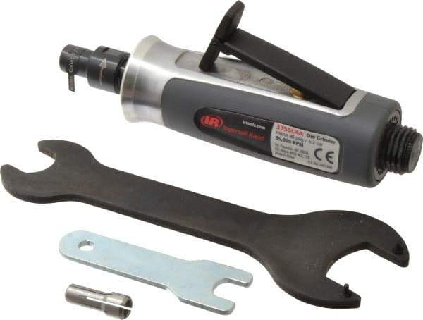 Ingersoll-Rand - 1/4" Collet, Straight Handle, Straight Air Die Grinder - 35,000 RPM, Rear Exhaust, 30 CFM, 0.3 hp, 620 kPa, 1/4 NPT - Apex Tool & Supply