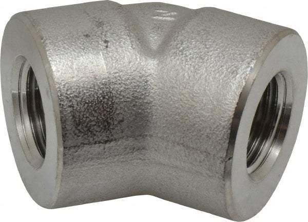Merit Brass - 1/2" Grade 304/304L Stainless Steel Pipe 45° Elbow - FNPT x FNPT End Connections, 3,000 psi - Apex Tool & Supply