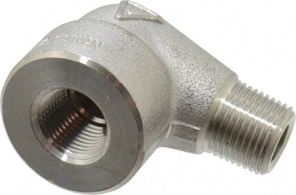 Merit Brass - 3/8" Grade 304/304L Stainless Steel Pipe 90° Street Elbow - FNPT x MNPT End Connections, 3,000 psi - Apex Tool & Supply