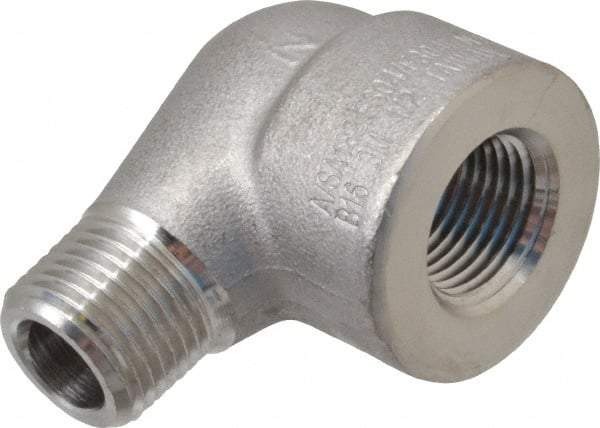 Merit Brass - 1/2" Grade 304/304L Stainless Steel Pipe 90° Street Elbow - FNPT x MNPT End Connections, 3,000 psi - Apex Tool & Supply