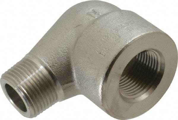 Merit Brass - 3/4" Grade 304/304L Stainless Steel Pipe 90° Street Elbow - FNPT x MNPT End Connections, 3,000 psi - Apex Tool & Supply