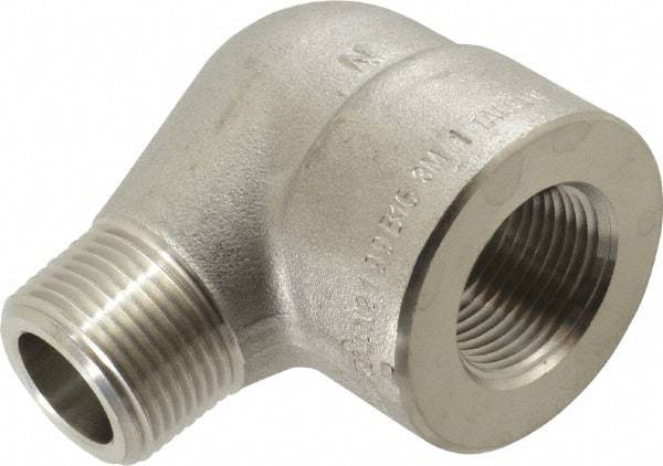 Merit Brass - 1" Grade 304/304L Stainless Steel Pipe 90° Street Elbow - FNPT x MNPT End Connections, 3,000 psi - Apex Tool & Supply