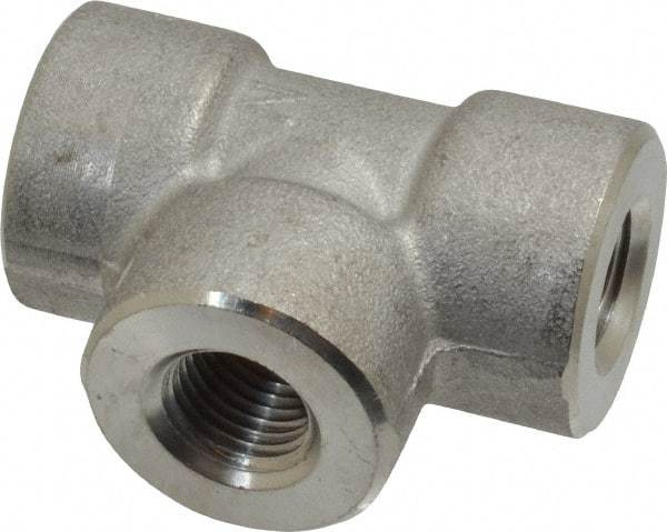 Merit Brass - 1/4" Grade 304/304L Stainless Steel Pipe Tee - FNPT x FNPT x FNPT End Connections, 3,000 psi - Apex Tool & Supply