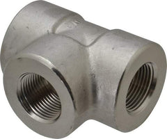 Merit Brass - 1" Grade 304/304L Stainless Steel Pipe Tee - FNPT x FNPT x FNPT End Connections, 3,000 psi - Apex Tool & Supply