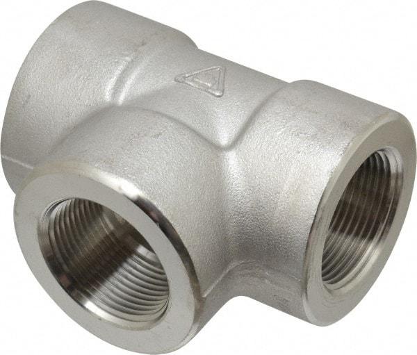 Merit Brass - 1-1/4" Grade 304/304L Stainless Steel Pipe Tee - FNPT x FNPT x FNPT End Connections, 3,000 psi - Apex Tool & Supply