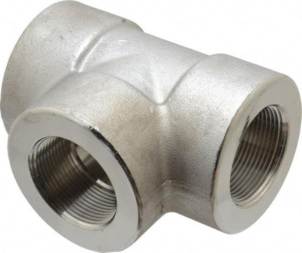 Merit Brass - 1-1/2" Grade 304/304L Stainless Steel Pipe Tee - FNPT x FNPT x FNPT End Connections, 3,000 psi - Apex Tool & Supply