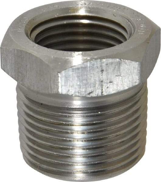 Merit Brass - 3/4 x 1/2" Grade 304/304L Stainless Steel Pipe Hex Bushing - MNPT x FNPT End Connections, 3,000 psi - Apex Tool & Supply