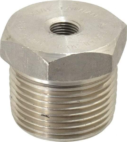 Merit Brass - 1 x 1/8" Grade 304/304L Stainless Steel Pipe Hex Bushing - MNPT x FNPT End Connections, 3,000 psi - Apex Tool & Supply