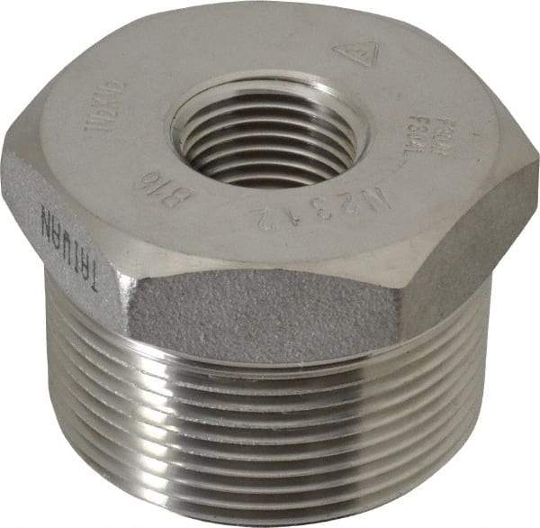 Merit Brass - 1-1/2 x 1/2" Grade 304/304L Stainless Steel Pipe Hex Bushing - MNPT x FNPT End Connections, 3,000 psi - Apex Tool & Supply