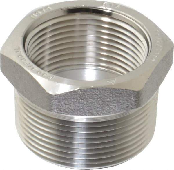 Merit Brass - 1-1/2 x 1-1/4" Grade 304/304L Stainless Steel Pipe Hex Bushing - MNPT x FNPT End Connections, 3,000 psi - Apex Tool & Supply