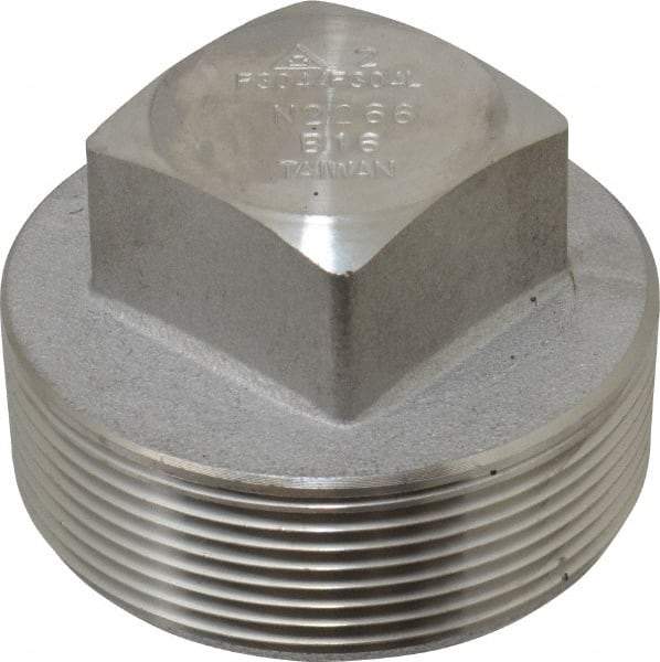 Merit Brass - 2" Grade 304/304L Stainless Steel Pipe Square Head Plug - MNPT End Connections, 3,000 psi - Apex Tool & Supply