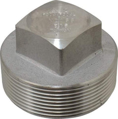 Merit Brass - 2" Grade 304/304L Stainless Steel Pipe Square Head Plug - MNPT End Connections, 3,000 psi - Apex Tool & Supply