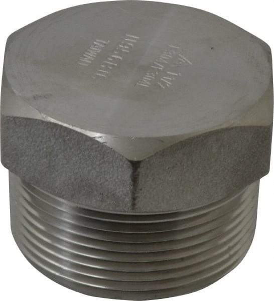 Merit Brass - 1-1/2" Grade 304/304L Stainless Steel Pipe Hex Head Plug - MNPT End Connections, 3,000 psi - Apex Tool & Supply