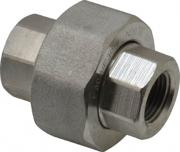 Merit Brass - 3/8" Grade 304/304L Stainless Steel Pipe Union - FNPT x FNPT End Connections, 3,000 psi - Apex Tool & Supply