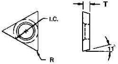 Everede Tool - TPGB231 Grade CV6 Carbide Boring Insert - TiN Finish, 60° Triangle, 11° Relief Angle, 1/4" Inscr Circle, 3/32" Thick, 1/32" Corner Radius - Apex Tool & Supply