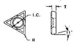 Everede Tool - TPGH231 Grade CS2 Carbide Boring Insert - Uncoated, 60° Triangle, 11° Relief Angle, 1/4" Inscr Circle, 3/32" Thick, 1/32" Corner Radius - Apex Tool & Supply