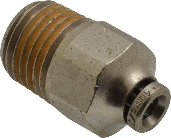 Norgren - 4mm Outside Diam, 1/4 BSPT, Nickel Plated Brass Push-to-Connect Tube Male Connector - 260 Max psi, Tube to Male BSPT Connection, Nitrile O-Ring - Apex Tool & Supply