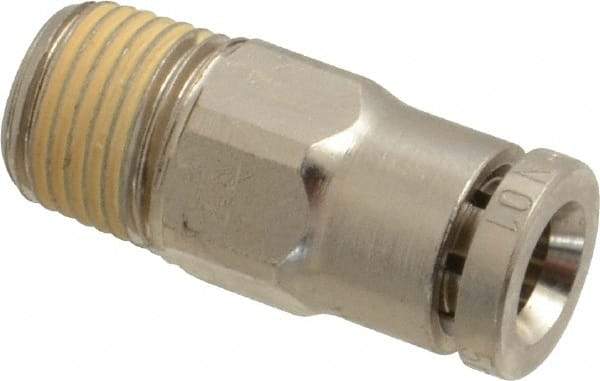 Norgren - 5mm Outside Diam, 1/8 BSPT, Nickel Plated Brass Push-to-Connect Tube Male Connector - 260 Max psi, Tube to Male BSPT Connection, Nitrile O-Ring - Apex Tool & Supply
