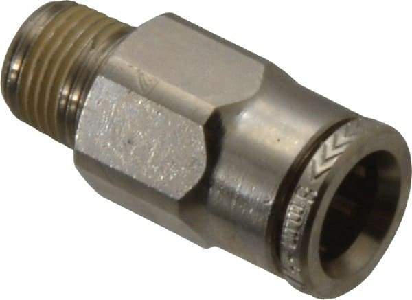 Norgren - 8mm Outside Diam, 1/8 BSPT, Nickel Plated Brass Push-to-Connect Tube Male Connector - 260 Max psi, Tube to Male BSPT Connection, Nitrile O-Ring - Apex Tool & Supply