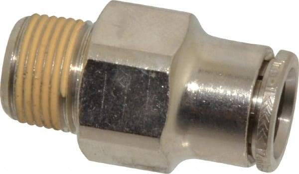 Norgren - 12mm Outside Diam, 3/8 BSPT, Nickel Plated Brass Push-to-Connect Tube Male Connector - 260 Max psi, Tube to Male BSPT Connection, Nitrile O-Ring - Apex Tool & Supply