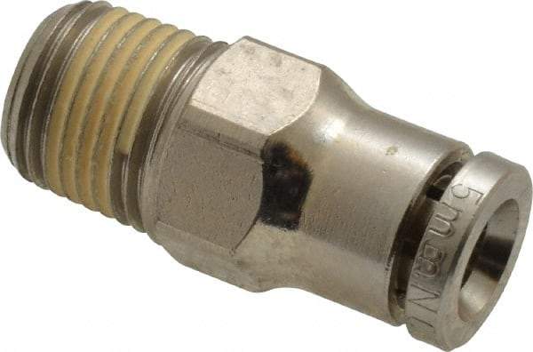Norgren - 5mm Outside Diam, 1/8 NPTF, Nickel Plated Brass Push-to-Connect Tube Male Connector - 260 Max psi, Tube to Male NPT Connection, Nitrile O-Ring - Apex Tool & Supply