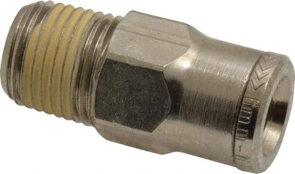 Norgren - 6mm Outside Diam, 1/8 NPTF, Nickel Plated Brass Push-to-Connect Tube Male Connector - 260 Max psi, Tube to Male NPT Connection, Nitrile O-Ring - Apex Tool & Supply