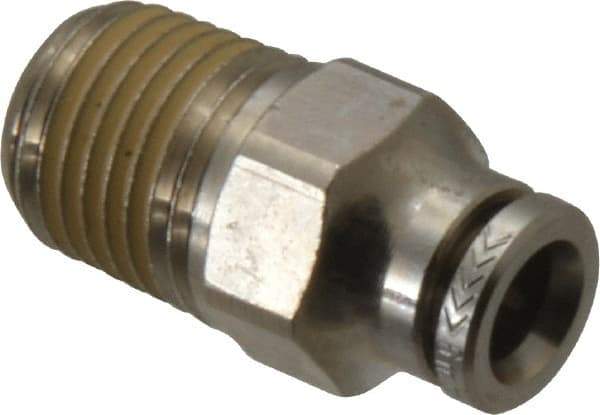 Norgren - 6mm Outside Diam, 1/4 NPTF, Nickel Plated Brass Push-to-Connect Tube Male Connector - 260 Max psi, Tube to Male NPT Connection, Nitrile O-Ring - Apex Tool & Supply