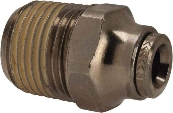 Norgren - 6mm Outside Diam, 3/8 NPTF, Nickel Plated Brass Push-to-Connect Tube Male Connector - 260 Max psi, Tube to Male NPT Connection, Nitrile O-Ring - Apex Tool & Supply