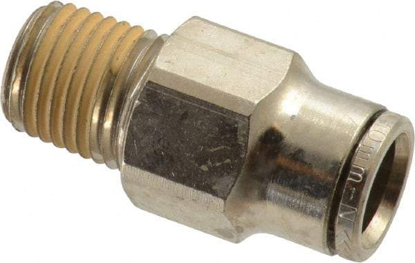 Norgren - 10mm Outside Diam, 1/4 NPTF, Nickel Plated Brass Push-to-Connect Tube Male Connector - 260 Max psi, Tube to Male NPT Connection, Nitrile O-Ring - Apex Tool & Supply