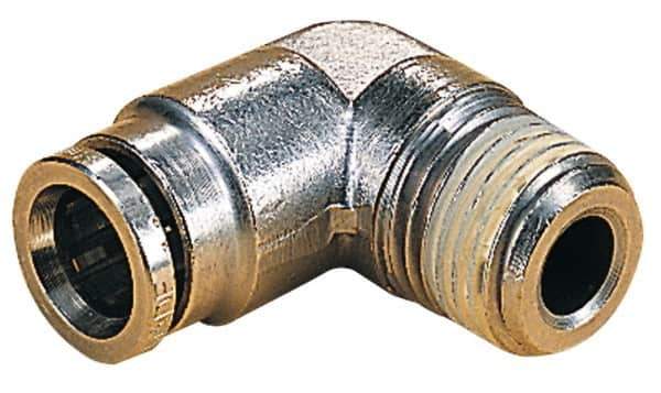 Norgren - 12mm Outside Diam, 1/4 BSPT, Nickel Plated Brass Push-to-Connect Tube Male Elbow - 260 Max psi, Tube to Male BSPT Connection, Nitrile O-Ring - Apex Tool & Supply