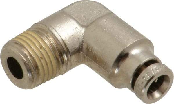 Norgren - 4mm Outside Diam, 1/8 BSPT, Nickel Plated Brass Push-to-Connect Tube Male Elbow - 260 Max psi, Tube to Male BSPT Connection, Nitrile O-Ring - Apex Tool & Supply