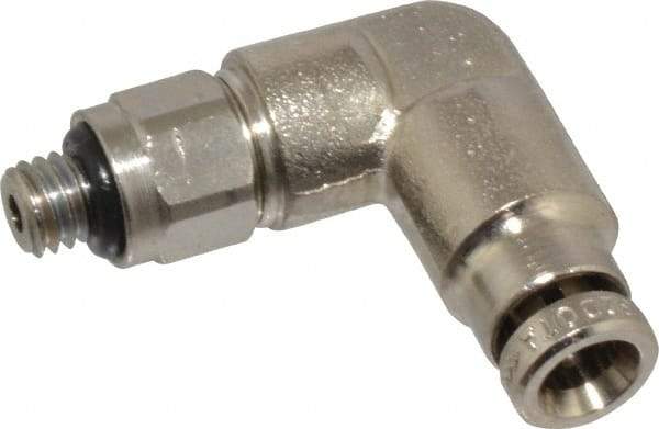 Norgren - 4mm Outside Diam, M5x0.8 Metric, Nickel Plated Brass Push-to-Connect Tube Male Swivel Elbow - 260 Max psi, Tube to Metric Thread Connection, Nitrile O-Ring - Apex Tool & Supply