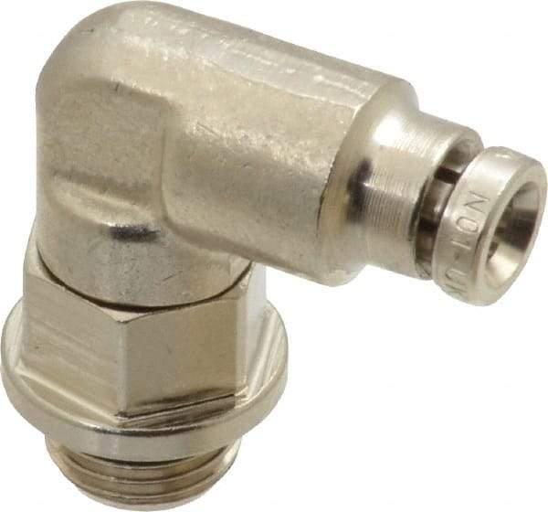 Norgren - 4mm Outside Diam, 1/8 BSPP, Nickel Plated Brass Push-to-Connect Tube Male Swivel Elbow - 260 Max psi, Tube to Male BSPP Connection, Nitrile O-Ring - Apex Tool & Supply