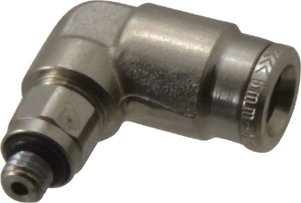 Norgren - 6mm Outside Diam, M5x0.8 Metric, Nickel Plated Brass Push-to-Connect Tube Male Swivel Elbow - 260 Max psi, Tube to Metric Thread Connection, Nitrile O-Ring - Apex Tool & Supply