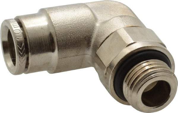 Norgren - 10mm Outside Diam, 1/4 BSPP, Nickel Plated Brass Push-to-Connect Tube Male Swivel Elbow - 260 Max psi, Tube to Male BSPP Connection, Nitrile O-Ring - Apex Tool & Supply